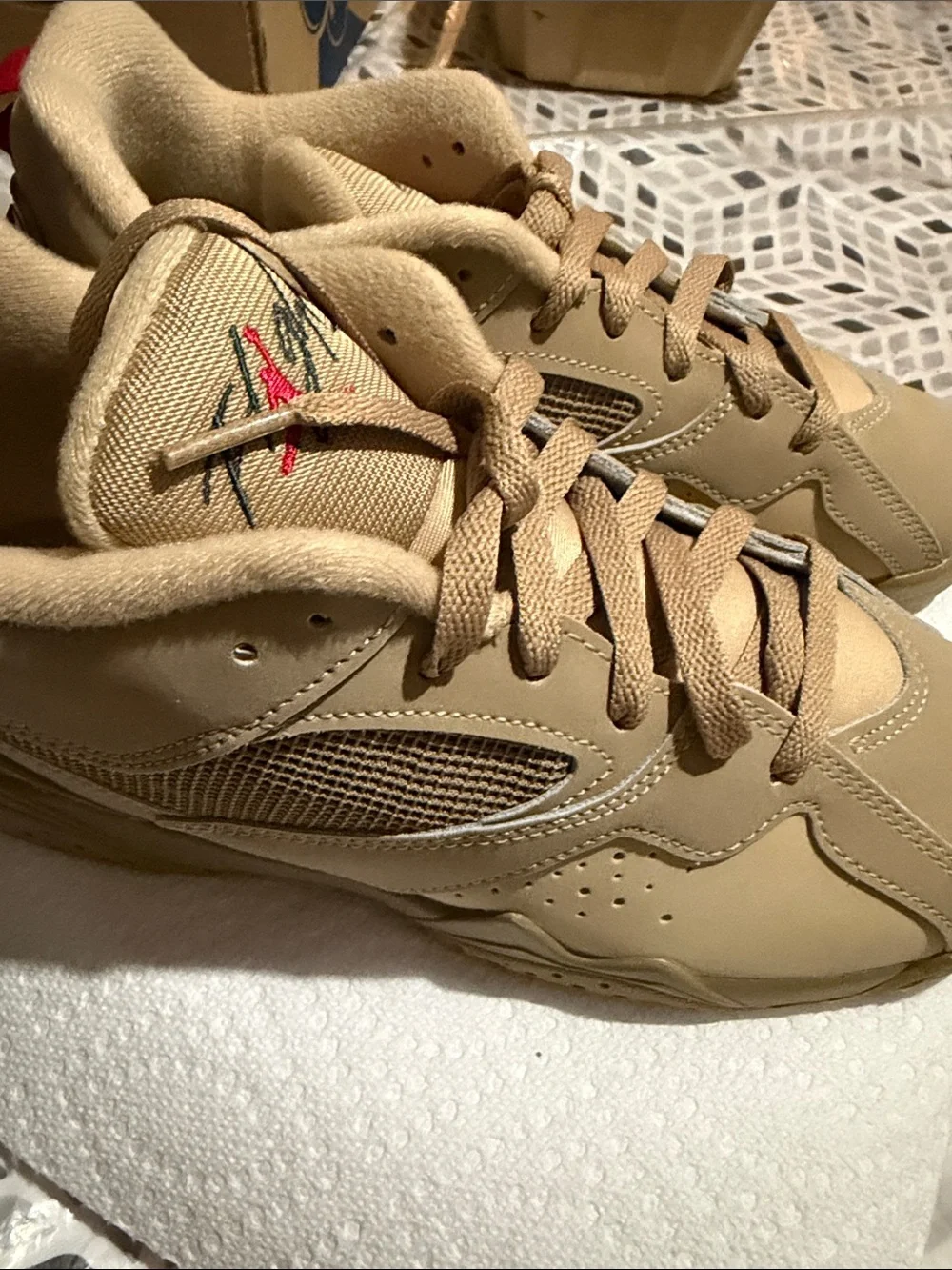 Nike Kids Tan Sneakers with Red Accents